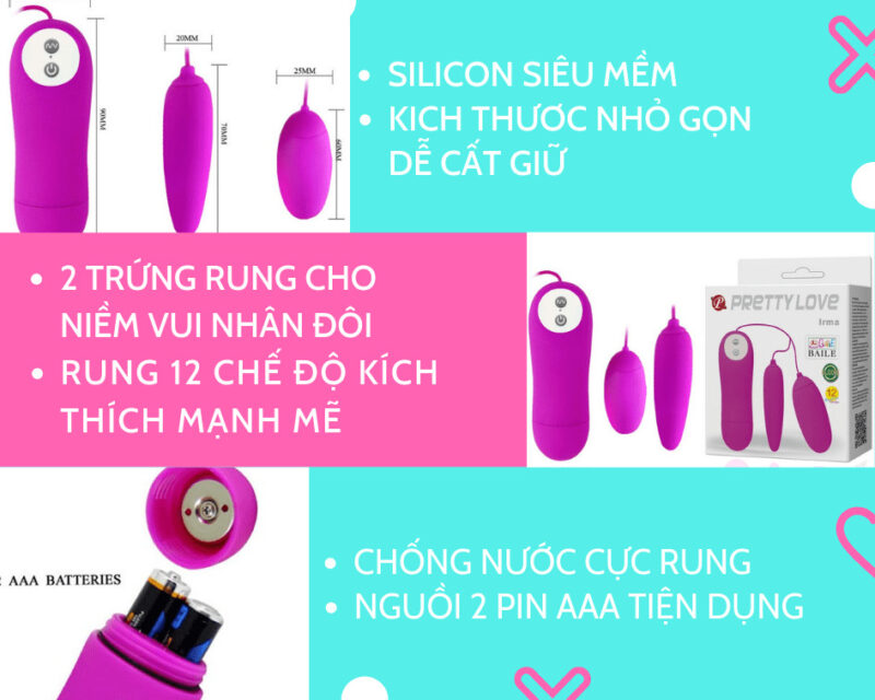 Trứng Rung 2 Đầu Silicon Mềm Kích Thích Đa Điểm Phê Ngất