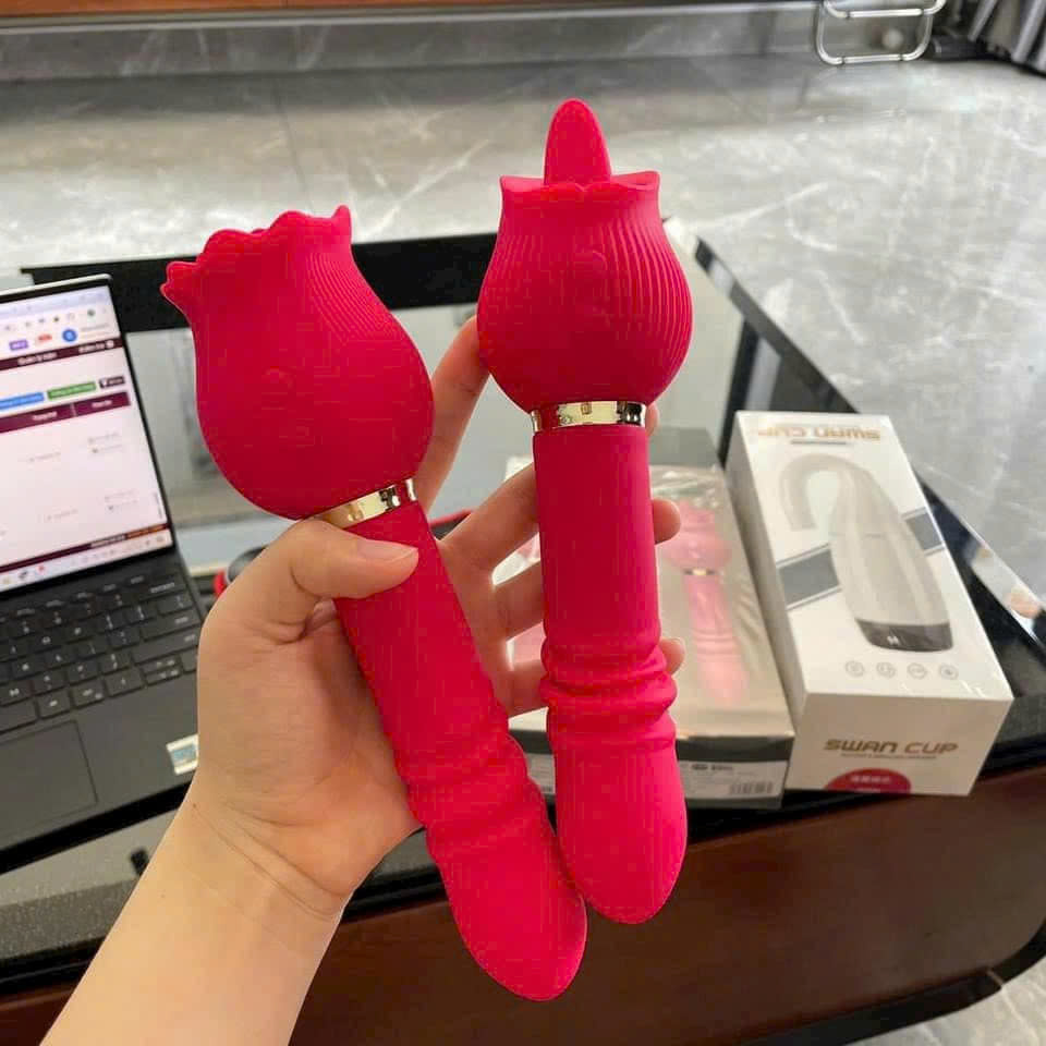 Sextoy Hai Đầu Hoa Hồng Rung Thụt Hút Liếm Siêu Đa Năng